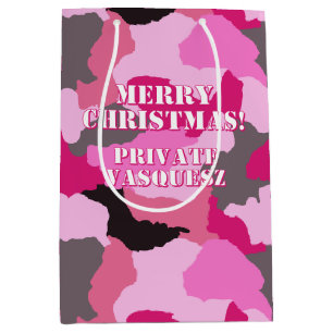Pink Camouflage Custom Merry Christmas Medium Gift Bag