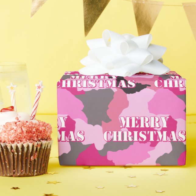 Pink Camouflage Custom Merry Christmas  Wrapping Paper (Birthday Party)