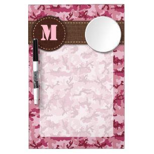 Pink camouflage dry erase board with mirror