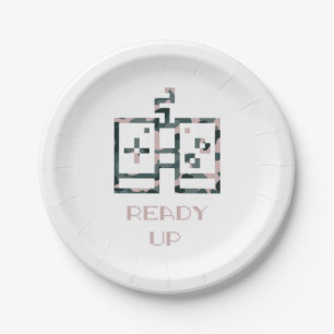 Pink Camouflage Game Controller Ready Up Gamer Paper Plates