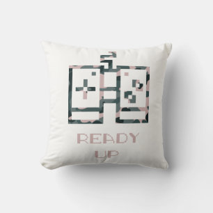 Pink Camouflage Game Controller Ready Up Gamer Throw Pillow
