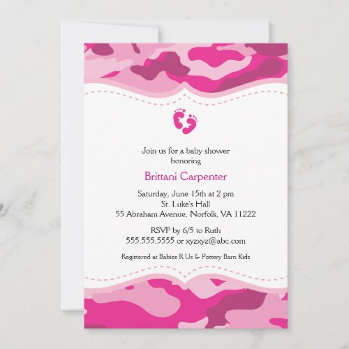 Pink Camouflage Girl Baby Shower Invitation