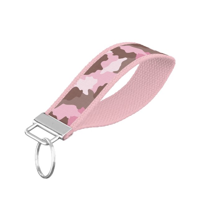 Pink Camouflage Girly Camo Military Wrist Keychain (Angled Down)