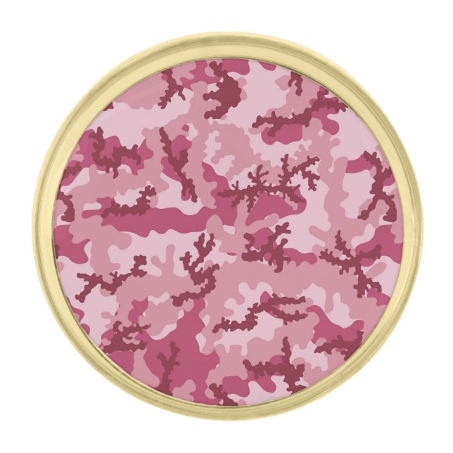 Pink camouflage gold finish lapel pin (Front)