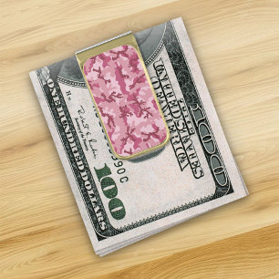 Pink camouflage gold finish money clip