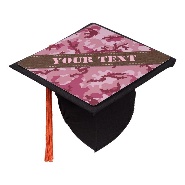 Pink camouflage graduation cap topper (Angled)