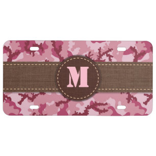 Pink camouflage license plate