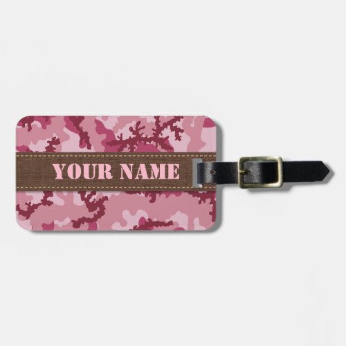 Pink camouflage luggage tag