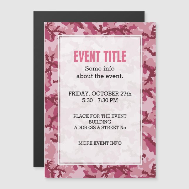 Pink camouflage magnetic invitation (Front/Back)