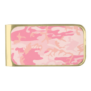 Pink Camouflage, Military, Army Gold Finish Money Clip