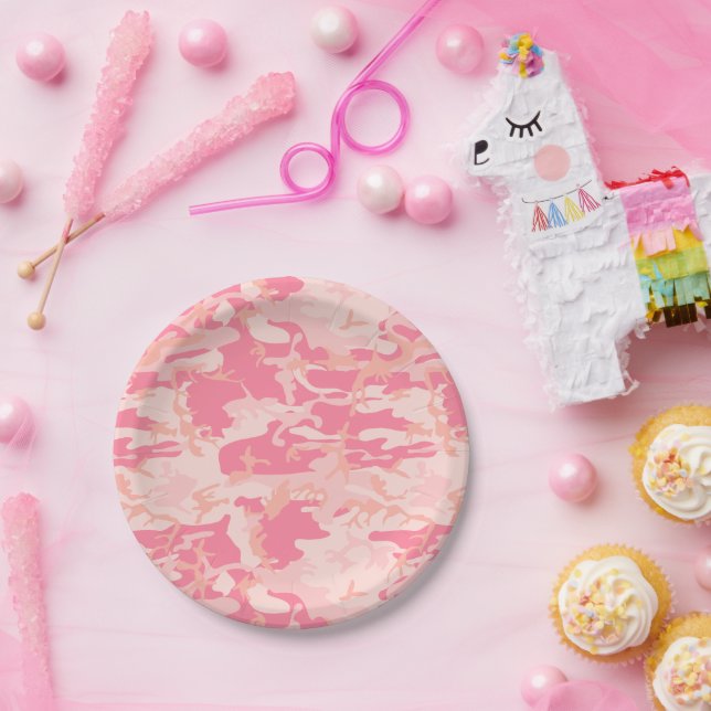 Pink Camouflage, Military, Army Paper Plates (Party)