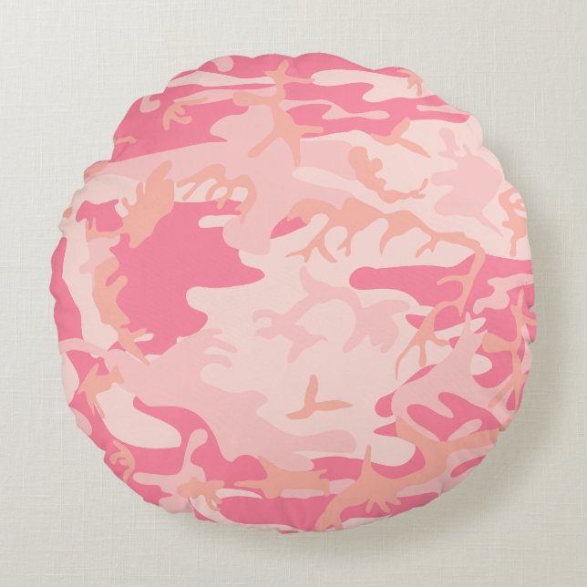 Pink Camouflage, Military, Army Round Pillow (Front)