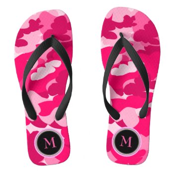 Pink Camouflage Monogram Flip Flops by Boopoobeedoogift at Zazzle