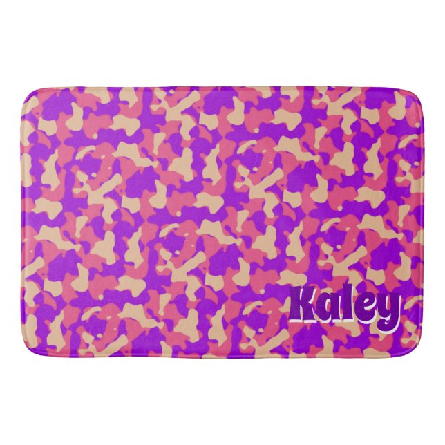 Pink Camouflage Monogram Name Bathroom Mat (Front)