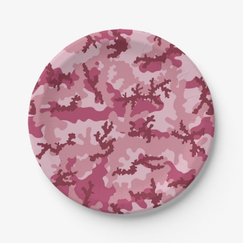 Pink camouflage paper plates