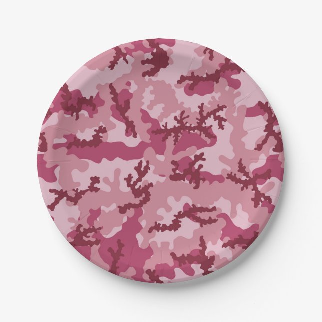 Pink camouflage paper plates (Front)