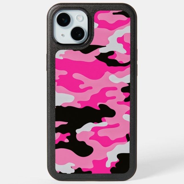 Pink Camouflage Pattern iPhone 15 Plus Case (Back)