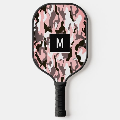 Pink Camouflage Pattern Monogram Pickleball Paddle