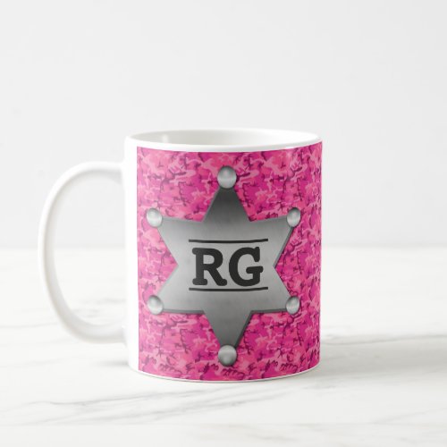 Pink Camouflage Pattern Sheriff Badge Monogram Coffee Mug