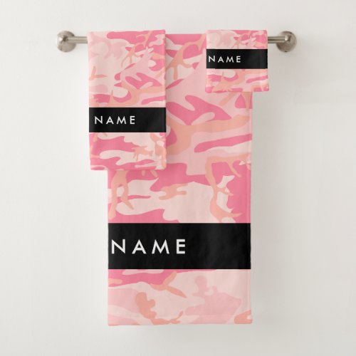 Pink Camouflage Pattern Your name Personalize Bath Towel Set