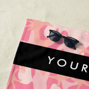 Pink Camouflage Pattern, Your name, Personalize Beach Towel