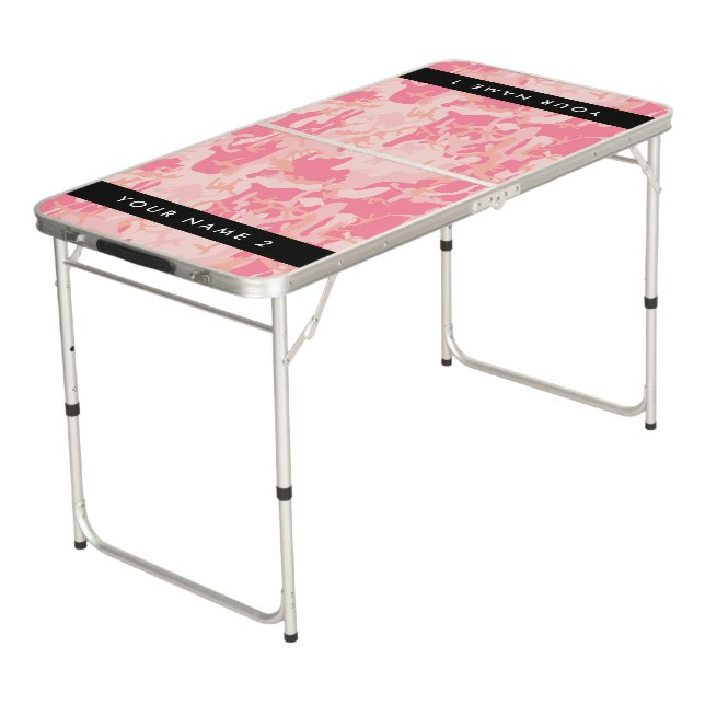 Pink Camouflage Pattern, Your name, Personalize Beer Pong Table (Angled)