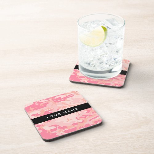 Pink Camouflage Pattern Your name Personalize Beverage Coaster