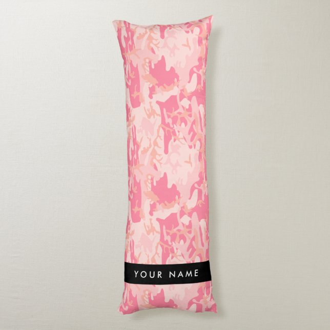 Pink Camouflage Pattern, Your name, Personalize Body Pillow (Back (Vertical))