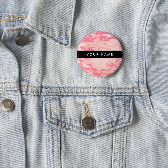 Pink Camouflage Pattern, Your name, Personalize Button (In Situ)