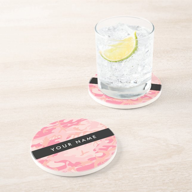 Pink Camouflage Pattern, Your name, Personalize Coaster (Side)
