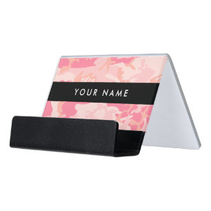 Pink Camouflage Pattern, Your name, Personalize Desk Business Card Holder