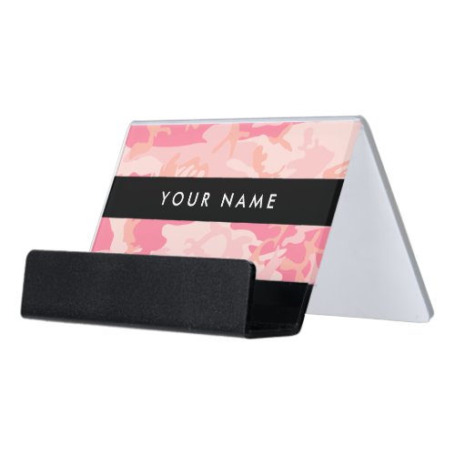 Pink Camouflage Pattern Your name Personalize Desk Business Card Holder