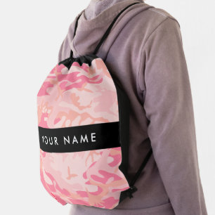 Pink Camouflage Pattern, Your name, Personalize Drawstring Bag