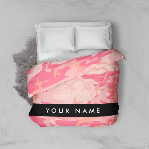 Pink Camouflage Pattern Your name Personalize Duvet Cover