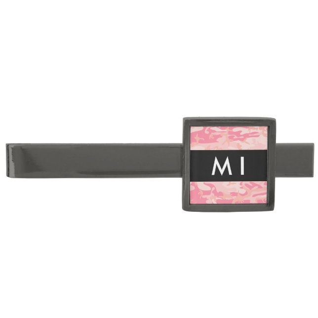 Pink Camouflage Pattern, Your name, Personalize Gunmetal Finish Tie Bar (Front)