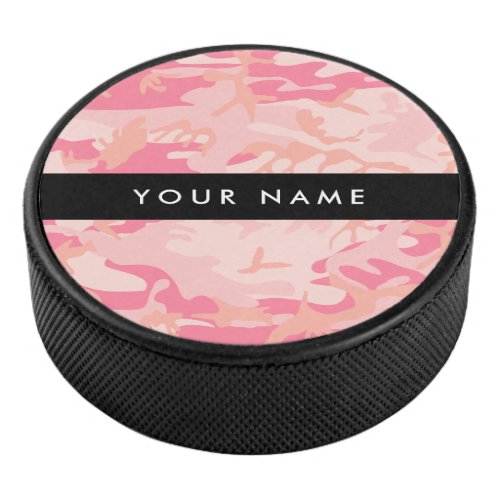 Pink Camouflage Pattern Your name Personalize Hockey Puck