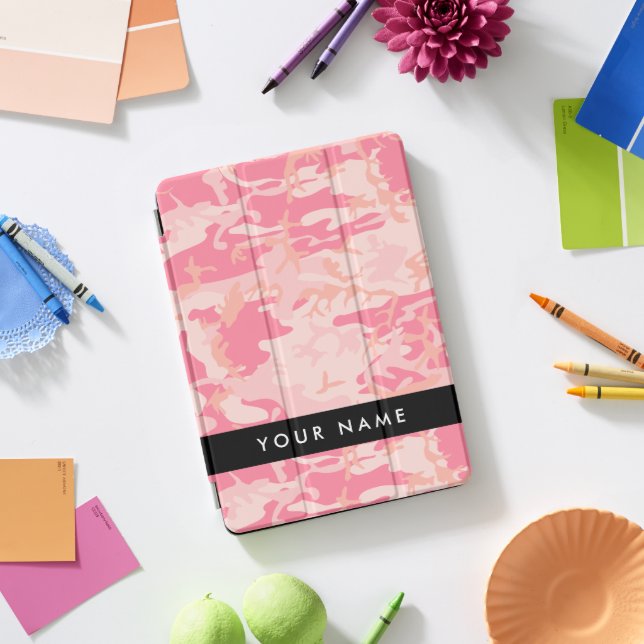 Pink Camouflage Pattern, Your name, Personalize iPad Pro Cover (Desk)