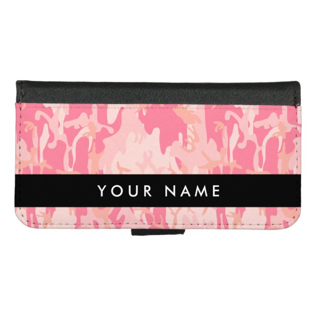 Pink Camouflage Pattern, Your name, Personalize iPhone Wallet Case (Front (Horizontal))