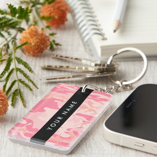 Pink Camouflage Pattern, Your name, Personalize Keychain (Front Right)