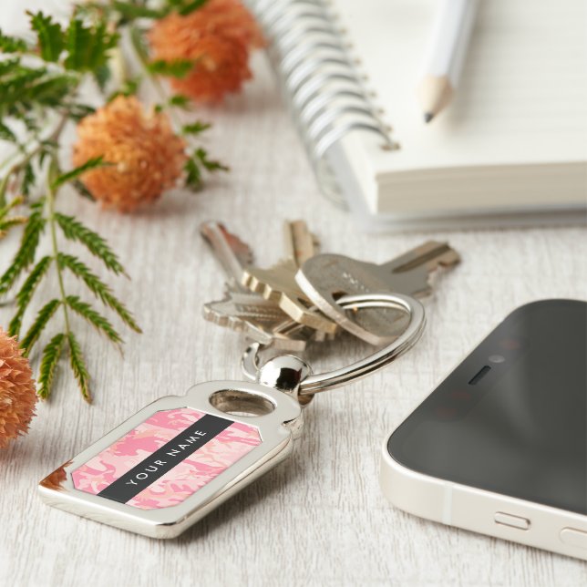 Pink Camouflage Pattern, Your name, Personalize Keychain (Side)