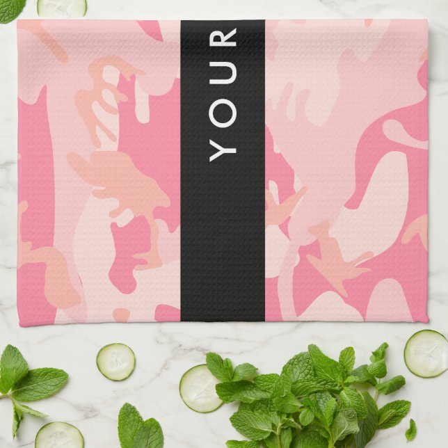 Pink Camouflage Pattern, Your name, Personalize Kitchen Towel (Folded)