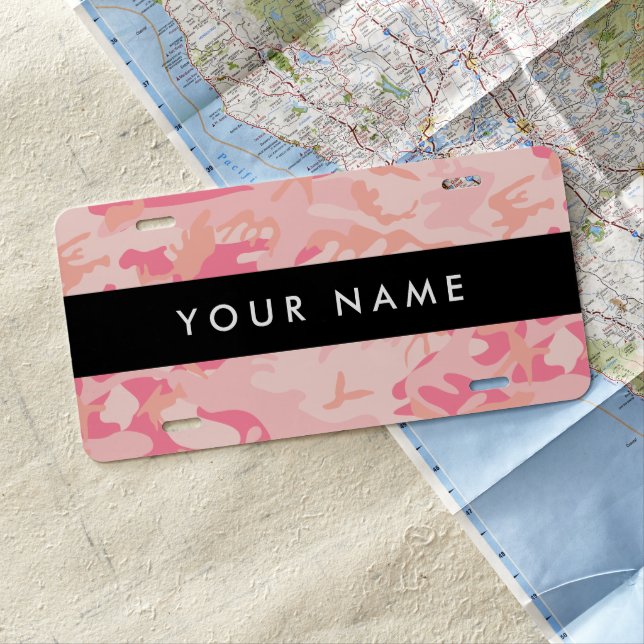 Pink Camouflage Pattern, Your name, Personalize License Plate (In Situ)