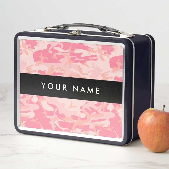 Pink Camouflage Pattern, Your name, Personalize Metal Lunch Box (In Situ)