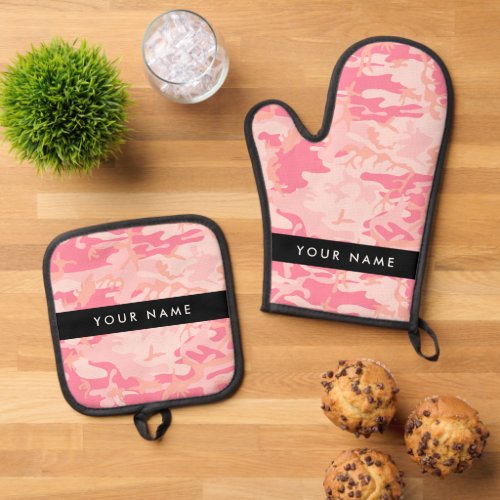 Pink Camouflage Pattern Your name Personalize Oven Mitt  Pot Holder Set