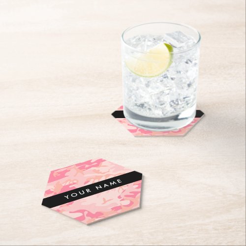 Pink Camouflage Pattern Your name Personalize Paper Coaster