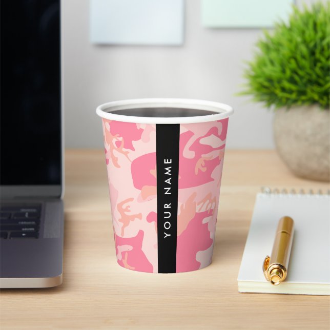 Pink Camouflage Pattern, Your name, Personalize Paper Cups (Insitu)