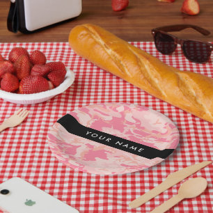 Pink Camouflage Pattern, Your name, Personalize Paper Plates