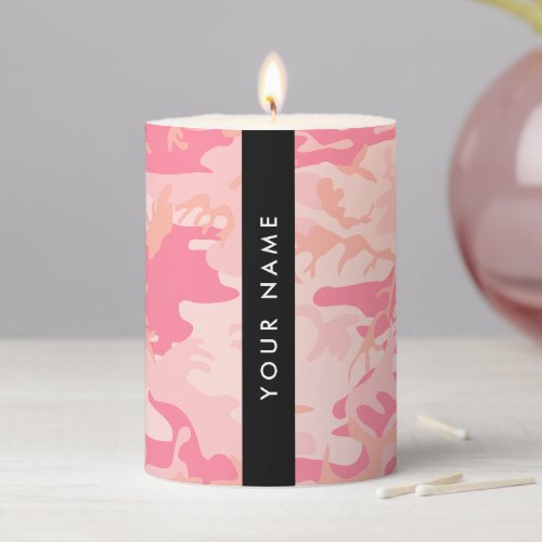 Pink Camouflage Pattern Your name Personalize Pillar Candle