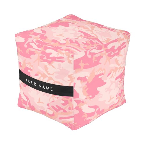 Pink Camouflage Pattern Your name Personalize Pouf