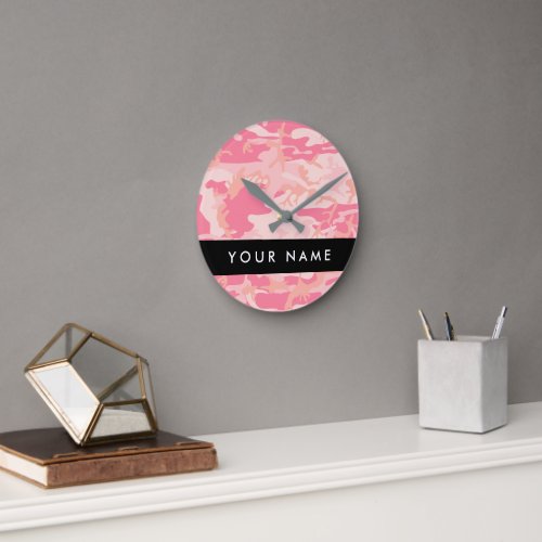 Pink Camouflage Pattern Your name Personalize Round Clock